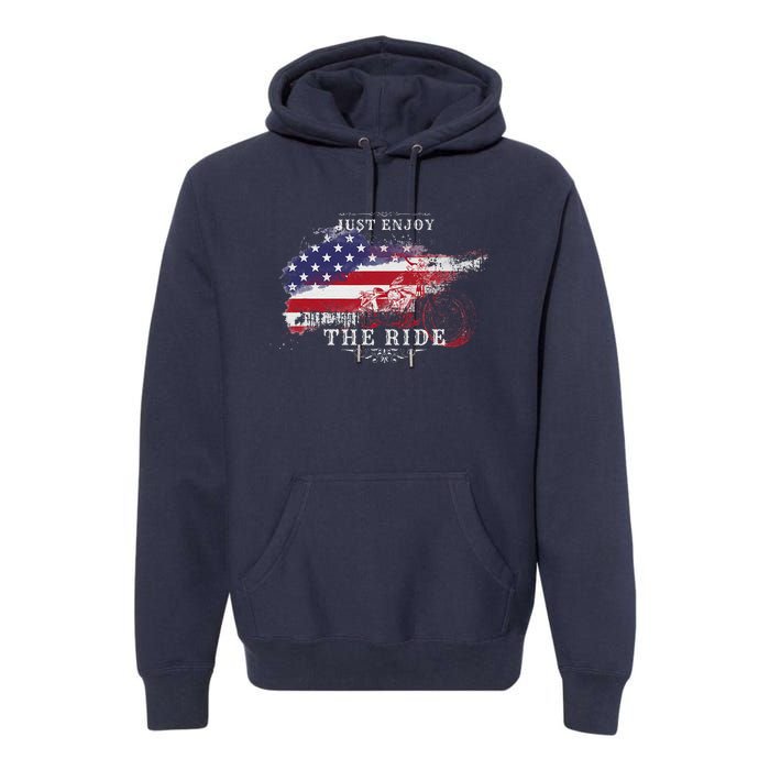 Just Enjoy The Ride Motorcycle Usa Flag Distressed Retro Premium Hoodie