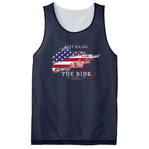 Just Enjoy The Ride Motorcycle Usa Flag Distressed Retro Mesh Reversible Basketball Jersey Tank