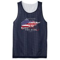 Just Enjoy The Ride Motorcycle Usa Flag Distressed Retro Mesh Reversible Basketball Jersey Tank