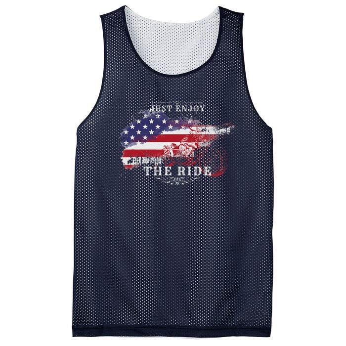 Just Enjoy The Ride Motorcycle Usa Flag Distressed Retro Mesh Reversible Basketball Jersey Tank