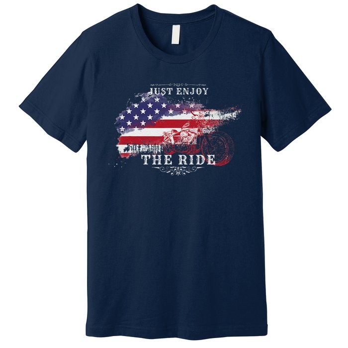 Just Enjoy The Ride Motorcycle Usa Flag Distressed Retro Premium T-Shirt