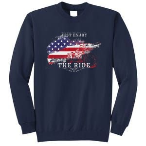 Just Enjoy The Ride Motorcycle Usa Flag Distressed Retro Tall Sweatshirt