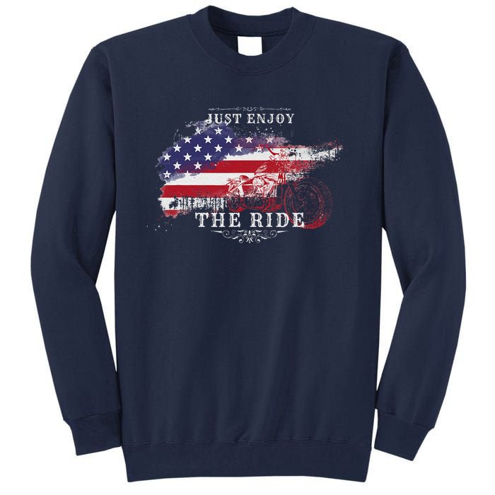 Just Enjoy The Ride Motorcycle Usa Flag Distressed Retro Tall Sweatshirt