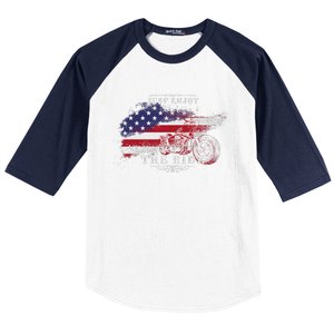 Just Enjoy The Ride Motorcycle Usa Flag Distressed Retro Baseball Sleeve Shirt