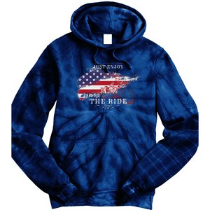 Just Enjoy The Ride Motorcycle Usa Flag Distressed Retro Tie Dye Hoodie