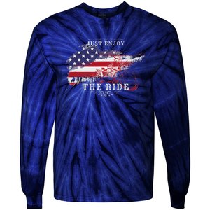 Just Enjoy The Ride Motorcycle Usa Flag Distressed Retro Tie-Dye Long Sleeve Shirt