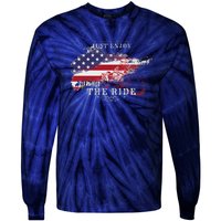 Just Enjoy The Ride Motorcycle Usa Flag Distressed Retro Tie-Dye Long Sleeve Shirt