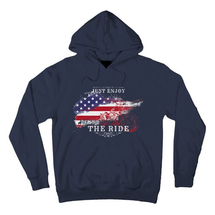 Just Enjoy The Ride Motorcycle Usa Flag Distressed Retro Tall Hoodie