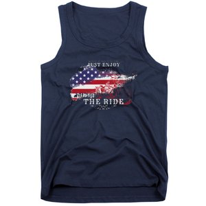 Just Enjoy The Ride Motorcycle Usa Flag Distressed Retro Tank Top