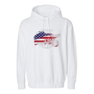 Just Enjoy The Ride Motorcycle Usa Flag Distressed Retro Garment-Dyed Fleece Hoodie