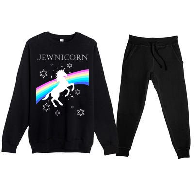 Jewnicorn Funny Hanukkah Unicorn Premium Crewneck Sweatsuit Set