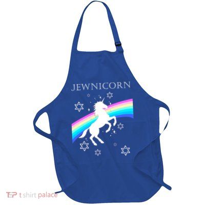 Jewnicorn Funny Hanukkah Unicorn Full-Length Apron With Pockets