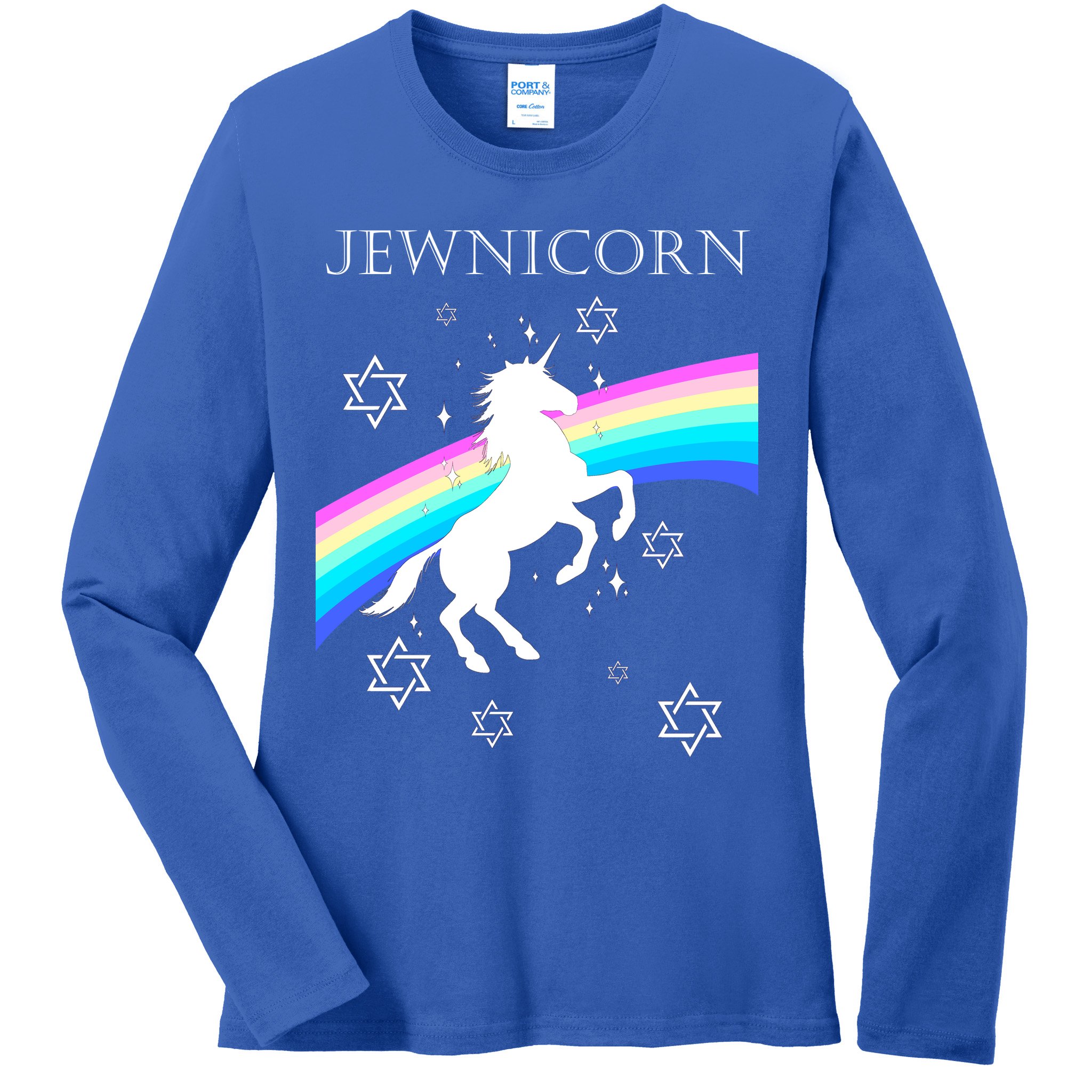 Jewnicorn Funny Hanukkah Unicorn Ladies Long Sleeve Shirt