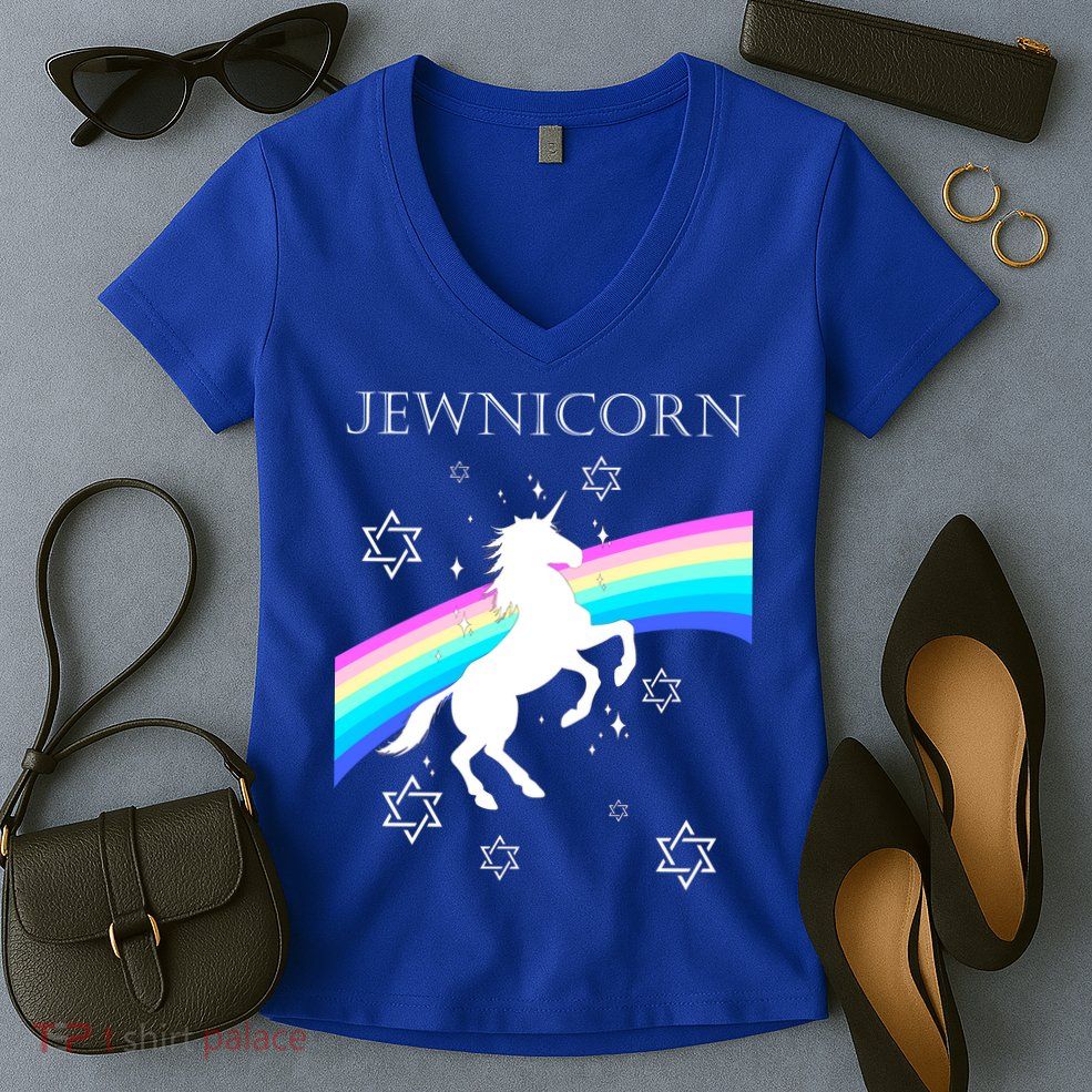 Jewnicorn Funny Hanukkah Unicorn Women's V-Neck T-Shirt