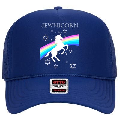 Jewnicorn Funny Hanukkah Unicorn High Crown Mesh Back Trucker Hat