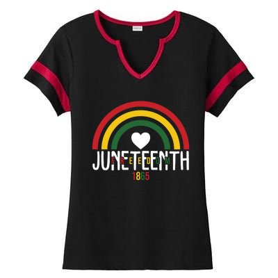 Juneteenth Freedom 1865 Rainbow Ladies Halftime Notch Neck Tee