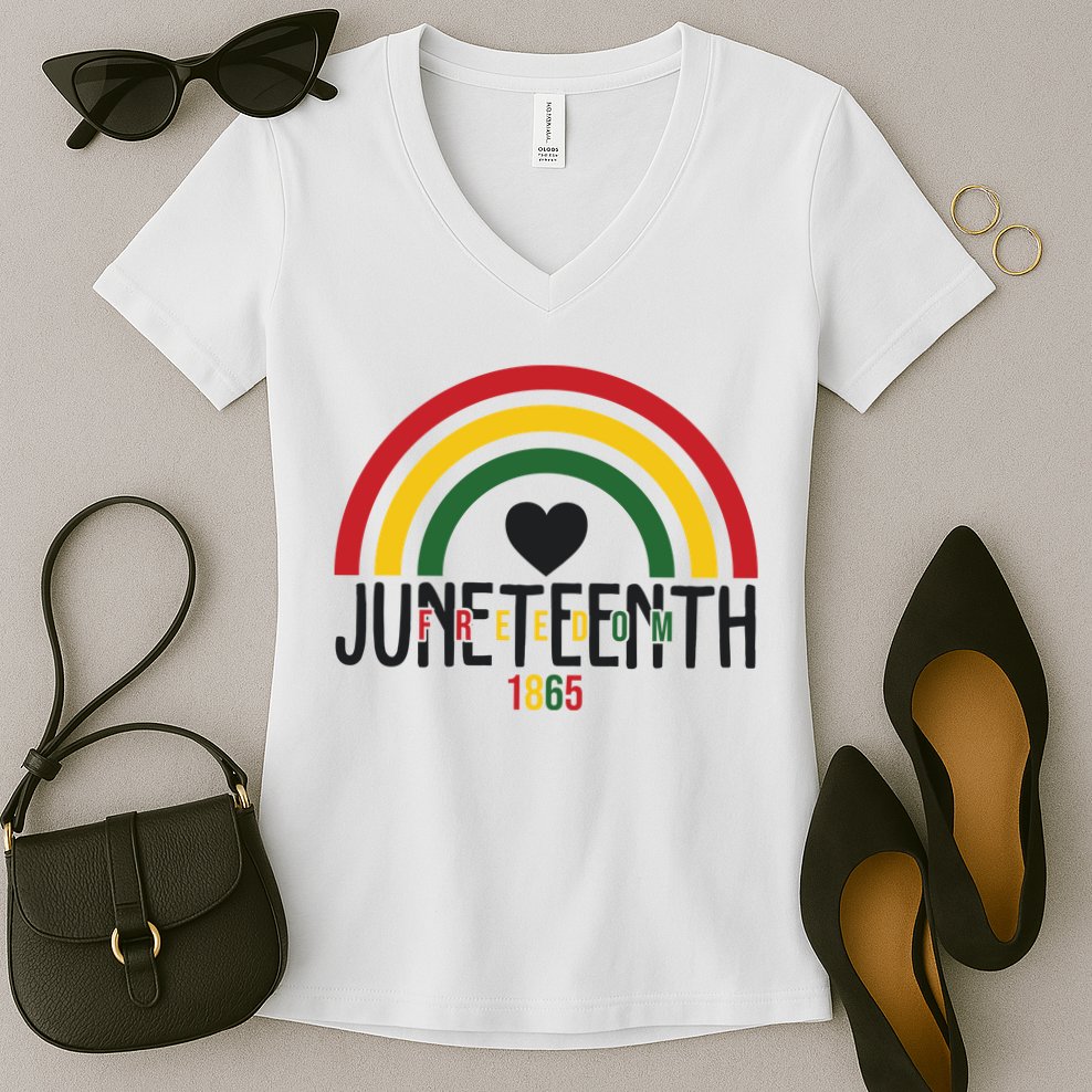 Juneteenth Freedom 1865 Rainbow Women's V-Neck T-Shirt
