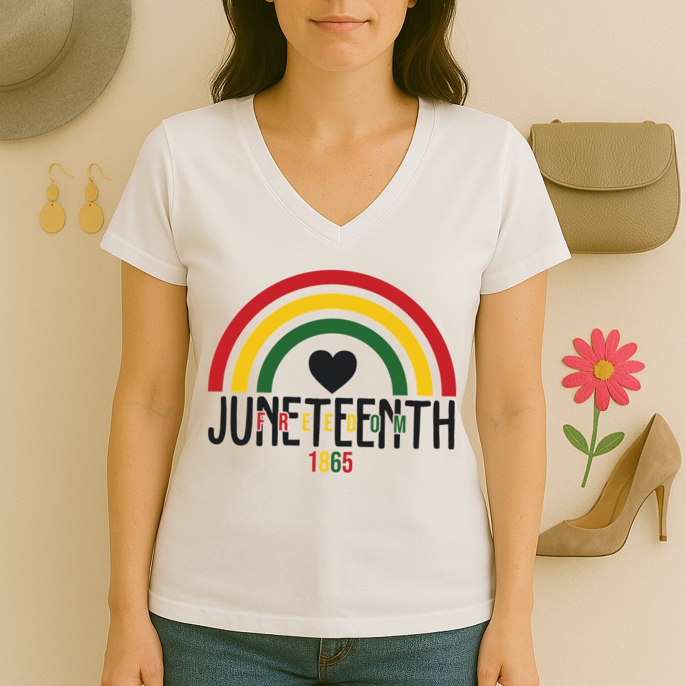 Juneteenth Freedom 1865 Rainbow Women's V-Neck T-Shirt
