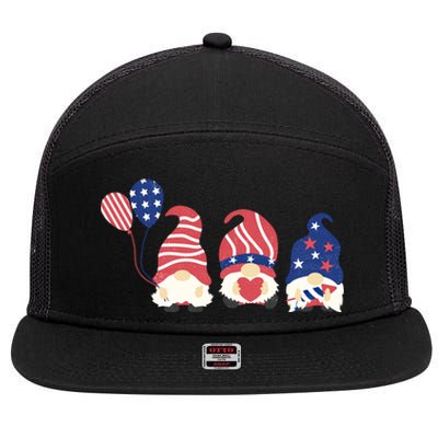 July Fourth 4th Of July Gnome Fireworks Funny Cool Gift 7 Panel Mesh Trucker Snapback Hat