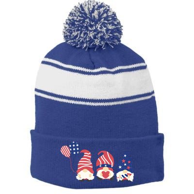 July Fourth 4th Of July Gnome Fireworks Funny Cool Gift Stripe Pom Pom Beanie