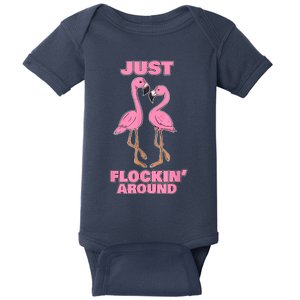 Just Flockin' Around! Funny Flamingo Dancing Joke Baby Bodysuit