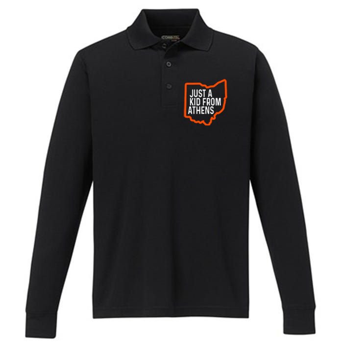 Just From Athens Ohio Cincinnati Burroh Orange Black Performance Long Sleeve Polo