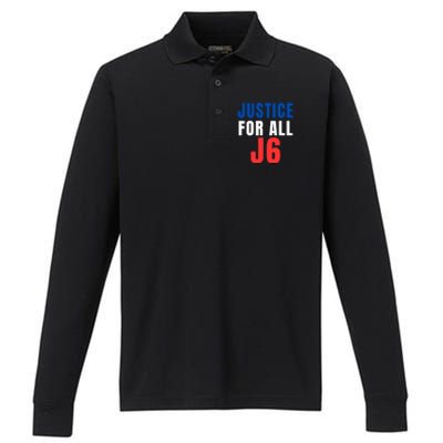 Justice For All J6, Red White And Blue, First Amendment, Freedom Performance Long Sleeve Polo