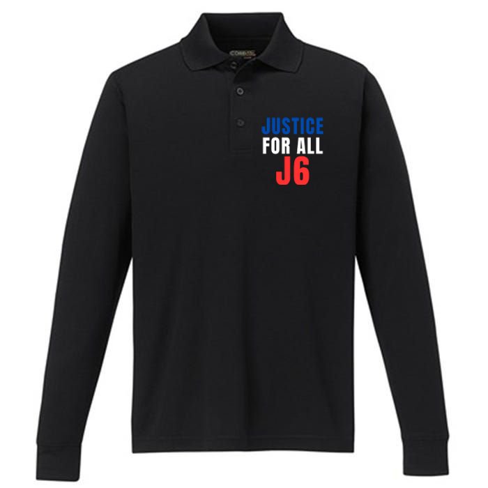 Justice For All J6, Red White And Blue, First Amendment, Freedom Performance Long Sleeve Polo