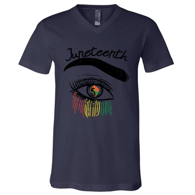 Juneteenth Flag African Eye June 19th Black Pride Women Gift V-Neck T-Shirt