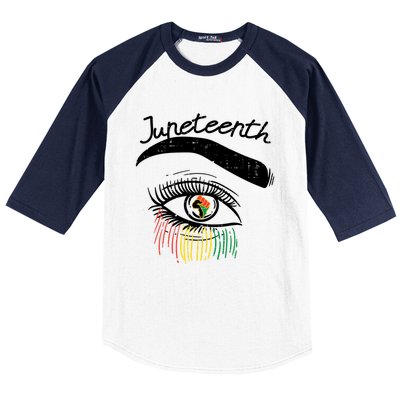 Juneteenth Flag African Eye June 19th Black Pride Women Gift Baseball Sleeve Shirt