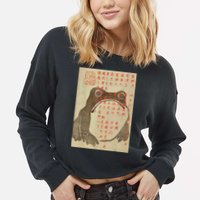 Japanese Frog Art Ukiyoe Print Cropped Pullover Crew