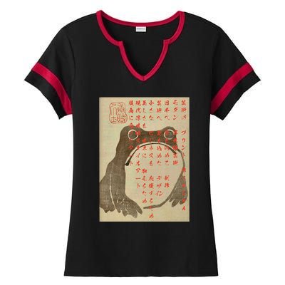 Japanese Frog Art Ukiyo E Print Ladies Halftime Notch Neck Tee