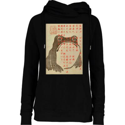 Japanese Frog Art Ukiyo E Print Womens Funnel Neck Pullover Hood