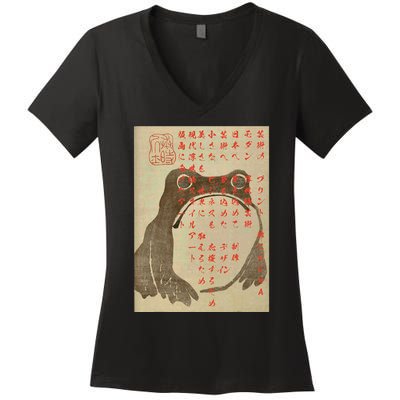 Japanese Frog Art Ukiyo E Print Women's V-Neck T-Shirt