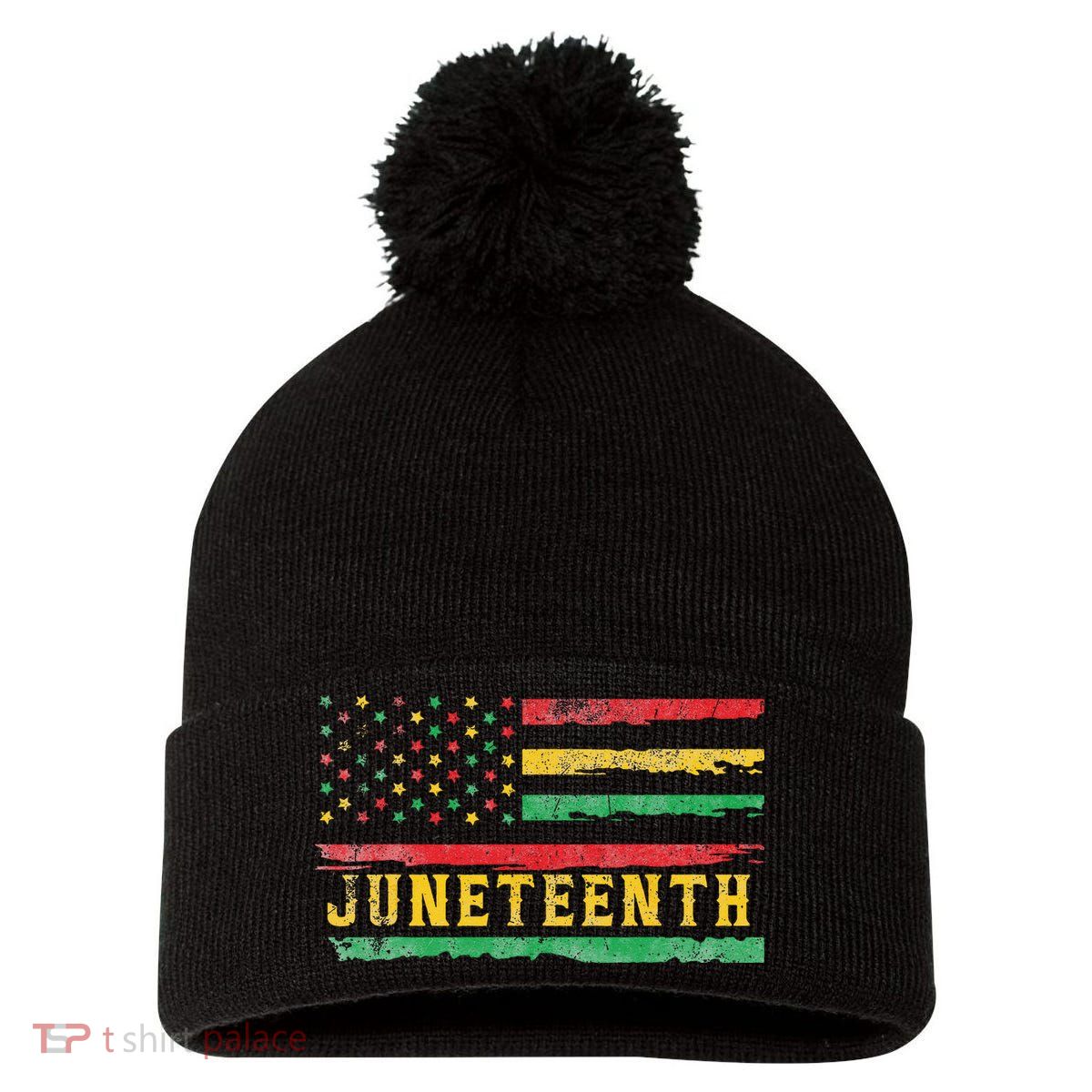 Juneteenth Flag African American Wo Pom Pom 12in Knit Beanie