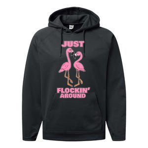 Just Flockin' Around! Funny Flamingo Dancing Joke Performance Fleece Hoodie