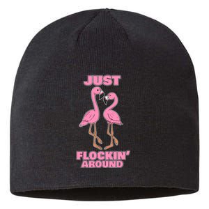 Just Flockin' Around! Funny Flamingo Dancing Joke Sustainable Beanie