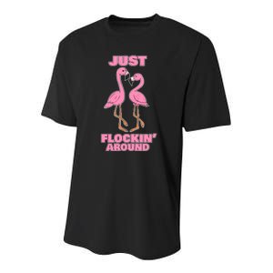 Just Flockin' Around! Funny Flamingo Dancing Joke Youth Performance Sprint T-Shirt