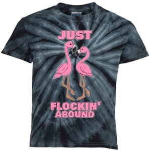 Just Flockin' Around! Funny Flamingo Dancing Joke Kids Tie-Dye T-Shirt