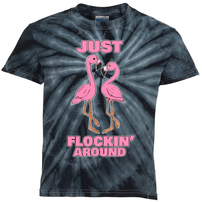 Just Flockin' Around! Funny Flamingo Dancing Joke Kids Tie-Dye T-Shirt