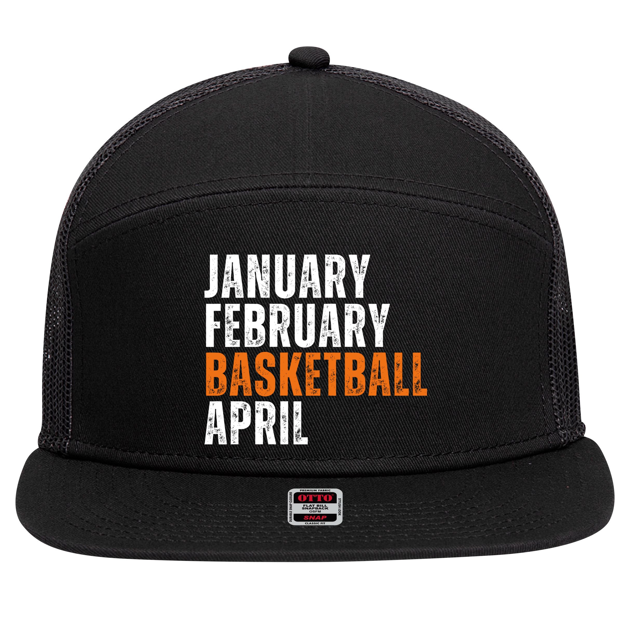 January February Basketball April Madness College 7 Panel Mesh Trucker Snapback Hat