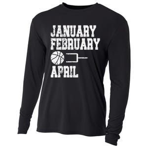 January February Basketball April - Funny Basketball Team Cooling Performance Long Sleeve Crew