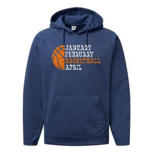 January February Basketball April Funny Basketball Performance Fleece Hoodie