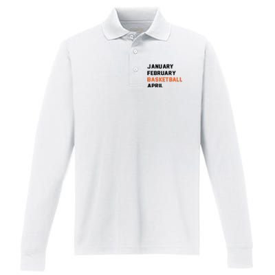 January February Basketball April College Basketball Fan Performance Long Sleeve Polo