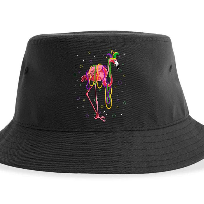 Jester Flamingo & Beads Mardi Gras Fat Tuesday Parade Sustainable Bucket Hat