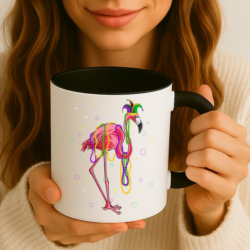 Jester Flamingo & Beads Mardi Gras Fat Tuesday Parade Mug