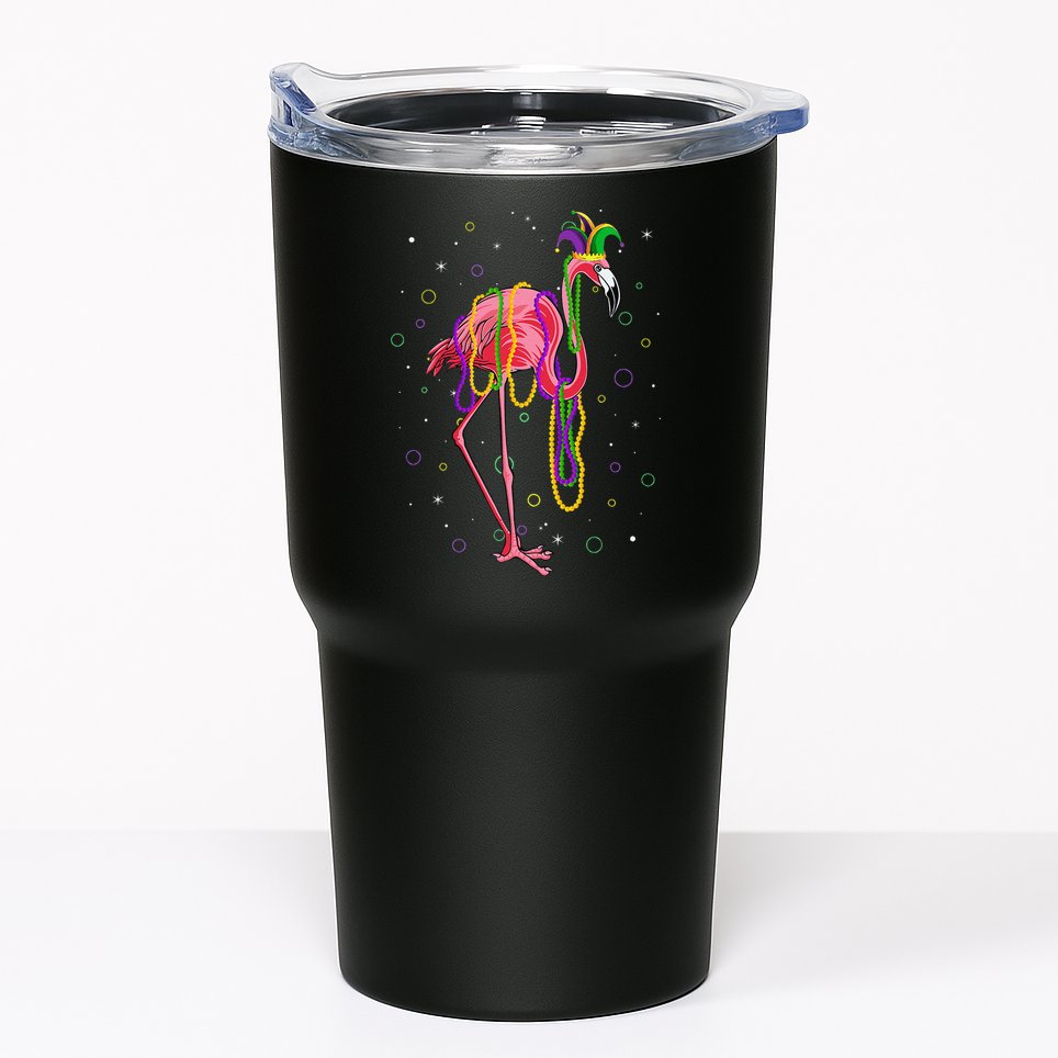 Jester Flamingo & Beads Mardi Gras Fat Tuesday Parade Tumbler