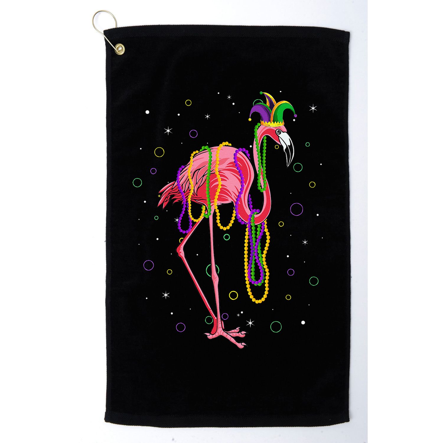 Jester Flamingo & Beads Mardi Gras Fat Tuesday Parade Golf Towel