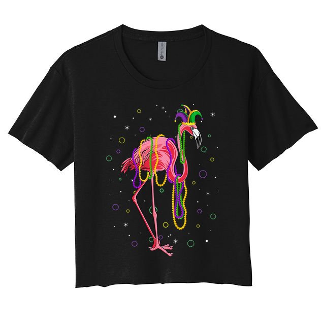 Jester Flamingo & Beads Mardi Gras Fat Tuesday Parade Crop Top