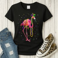 Jester Flamingo & Beads Mardi Gras Fat Tuesday Parade Womens T-Shirt